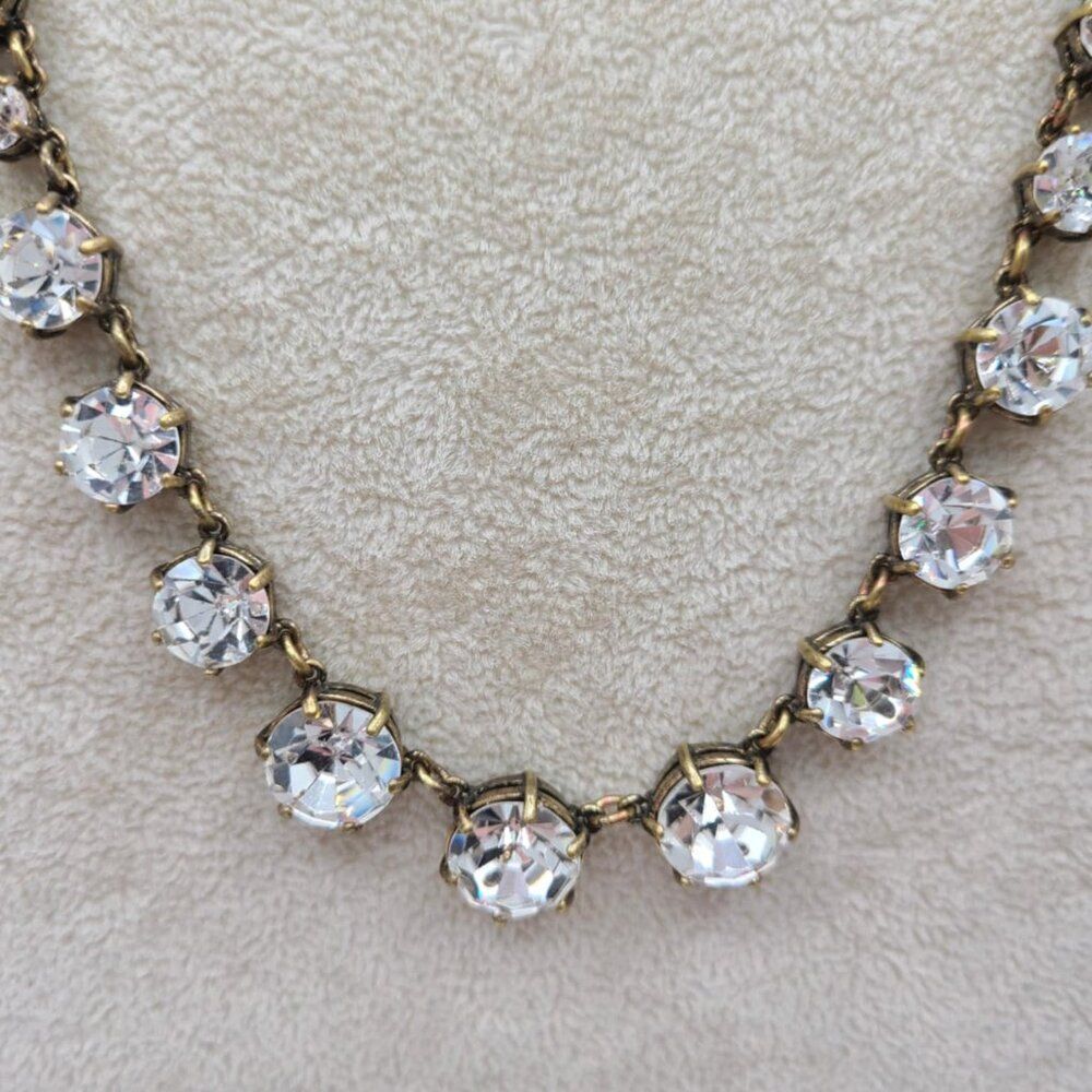 J Crew Antique Brass With Clear Crystal Necklace - Picture 2 of 13